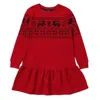 Polo Ralph Lauren Girls Deer-print Long Sleeve Dress In Red