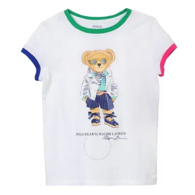 Polo Ralph Lauren Girls Embroidered Polo Bear Cotton T-shirt In White