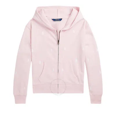 Polo Ralph Lauren Girls Embroidered Pony Long Sleeve Hoodie In Pink