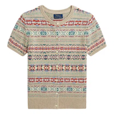 Polo Ralph Lauren Kids'  Girls Fair-isle Short-sleeved Cardigan In Brown