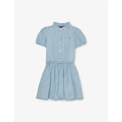 Polo Ralph Lauren Kids' New Medium Wash Girls' Flared Puffed-sleeves Denim D In Blue