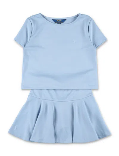 Polo Ralph Lauren Girls' Flared Skirt And T-shirt Set In Blue