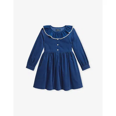 Polo Ralph Lauren Kids' Girls' Frill-collar Long-sleeve Cotton Corduroy Shirt Dress Dusty Azu In Dusty Azure