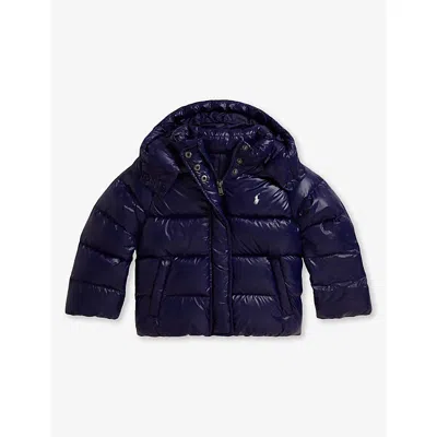 Polo Ralph Lauren Kids' Girls' Glossy Hooded Down Bomber Jacket Newport Navy In Blue