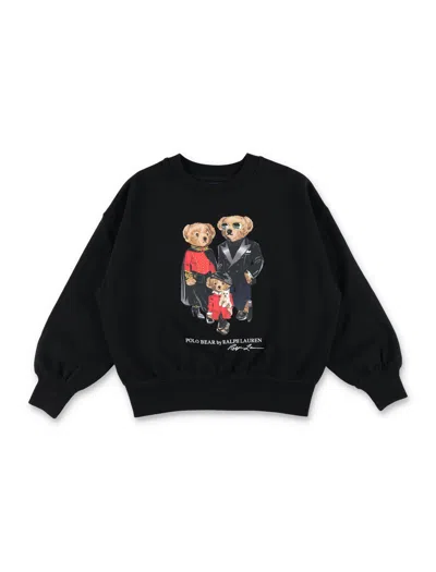 Polo Ralph Lauren Kids'  Girls Graphic Bear Crewneck Sweatshirt In Black