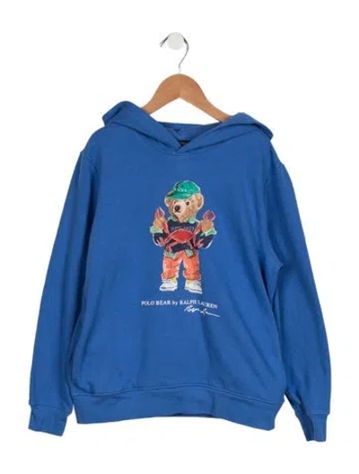 Pre-owned Polo Ralph Lauren Kids' Girls' Graphic Hooded Sweatshirt In Blue