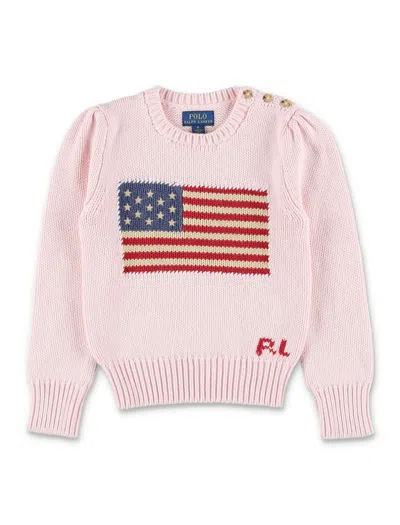 Polo Ralph Lauren Girls' Intarsia Knit Pullover With Embroidered Stars In Acacia Pink