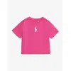 Polo Ralph Lauren Kids' Ink W/ White Girls' Logo-embroidered Knitted Cotton-jersey T-shirt In Pink W/ White