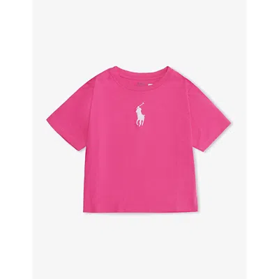 Polo Ralph Lauren Ink W/ White Girls' Logo-embroidered Knitted Cotton-jersey T-shirt In Pink W/ White