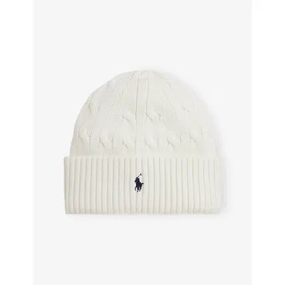 Polo Ralph Lauren Kids' Girls' Logo-embroidered Cable-knit Cotton Beanie In White