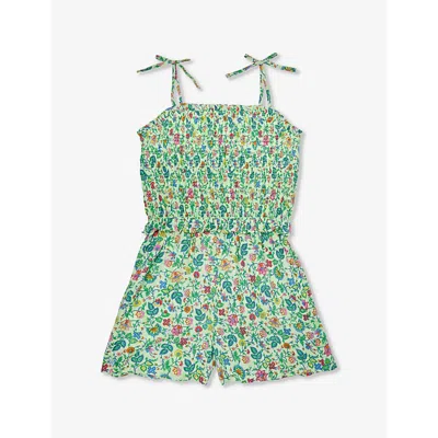 Polo Ralph Lauren Girlskids Girls' Floral-print Shirred-panel Cotton-poplin Playsuit In Multi