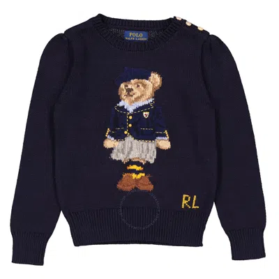 Polo Ralph Lauren Girls Navy Cotton-blend Polo Bear Intarsia Jumper In Blue