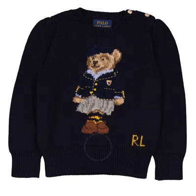 Polo Ralph Lauren Girls Navy Cotton-blend Polo Bear Intarsia Jumper In Blue