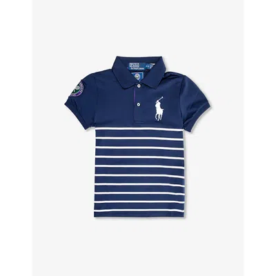 Polo Ralph Lauren Girls Navy Mu Kids X Wimbledon Boys' Stripe-print Stretch-jersey Polo Shirt