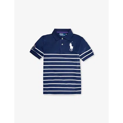 Polo Ralph Lauren Girls Navy Mu Kids X Wimbledon Boys' Stripe-print Stretch-jersey Polo Shirt