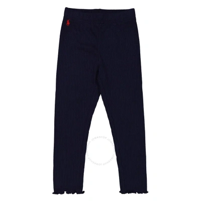 Polo Ralph Lauren Girls Navy Ribbed Stretch Legging In Blue