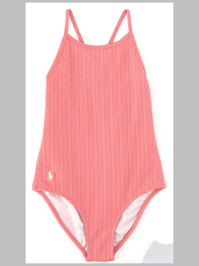 Polo Ralph Lauren Girls One-piece Braided Motif Swimsuit In Pink
