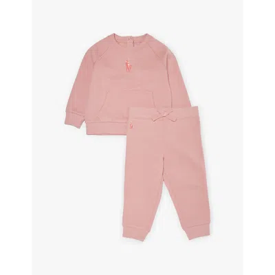 Polo Ralph Lauren Girls Pink Kids Girls' Brand-embroidered Cotton-blend Jersey Trouser Set