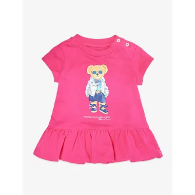 Polo Ralph Lauren Girls Pink Kids Girls' Polo Bear-print Cotton-jersey Dress