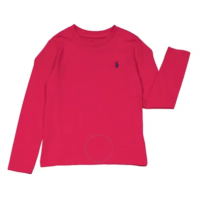 Polo Ralph Lauren Kids'  Girls Pink Long Sleeve Classic Pony Cotton T-shirt