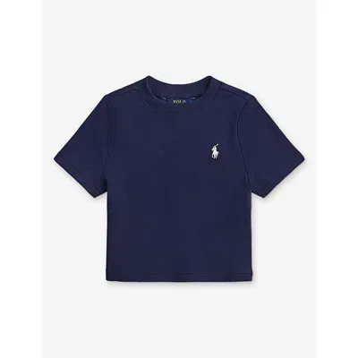 Polo Ralph Lauren Kids' Girls' Polo Pony Ribbed Cotton T-shirt Refined Navy
