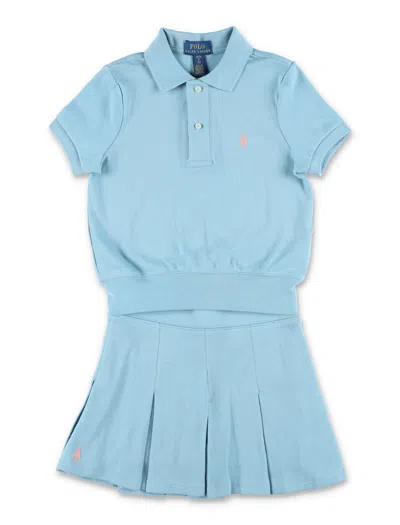 Polo Ralph Lauren Girls Polo Shirt And Pleated Skort Set In Blue