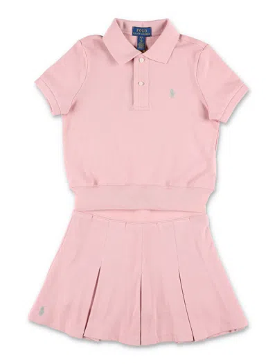 Polo Ralph Lauren Girls Polo Shirt And Pleated Skort Set In Pink