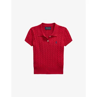 POLO RALPH LAUREN D GIRLS' PONY EMBROIDERED CABLE-KNIT COTTON POLO TOP