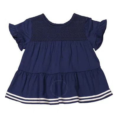 Polo Ralph Lauren Girls Rustic Navy Smocked Tiered Jersey Top In Blue