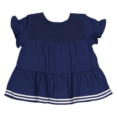 Polo Ralph Lauren Kids'  Girls Rustic Navy Smocked Tiered Jersey Top In Blue