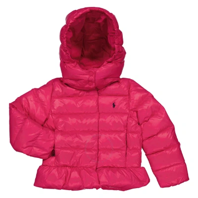 Polo Ralph Lauren Girls Sport Pink Water-repellent Down Peplum Puffer Jacket In Neutral