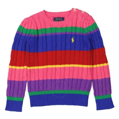Polo Ralph Lauren Girls Striped Cable-knit Logo Cotton Sweater In New Iris Multi