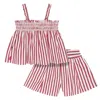 Polo Ralph Lauren Girls Striped Pattern Shorts Set In White/red