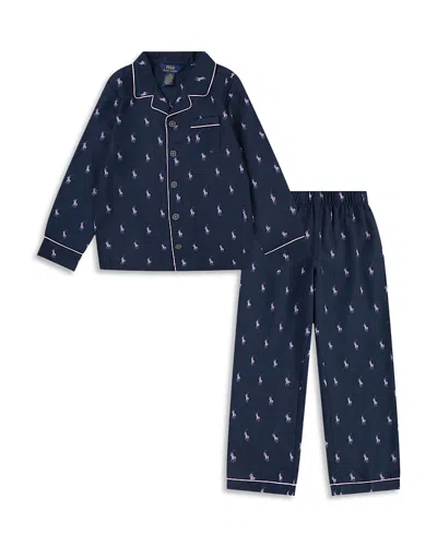 Polo Ralph Lauren Girls' Woven Long Sleeve Coat & Pants Sleepwear Set - Little Kid In Blue