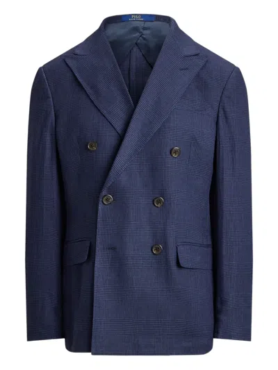 Polo Ralph Lauren Glen Plaid Double-breasted Blazer In Blue