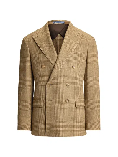 Polo Ralph Lauren Glen Plaid Double-breasted Blazer In Brown