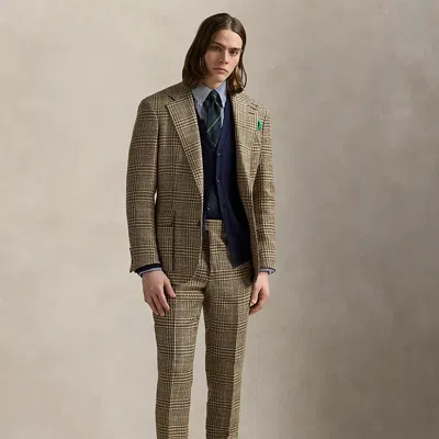 Polo Ralph Lauren Glen Plaid Linen-silk Suit Trouser In Tan/brown And Green Deco