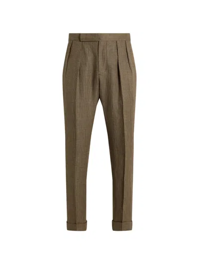 Polo Ralph Lauren Glen-plaid Pleated Trousers In Brown