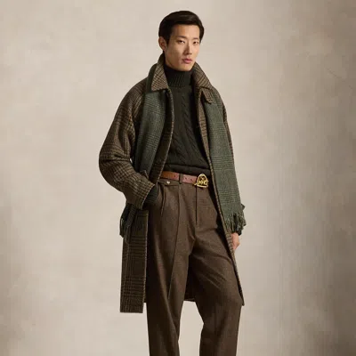 Polo Ralph Lauren Glen Plaid Wool Tweed Balmacaan Coat In Loden Multi Burgundy/navy