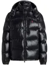 Polo Ralph Lauren Glossy Black Puffer Jacket With High Collar In Black
