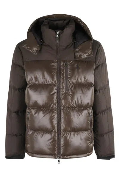 Polo Ralph Lauren Glossy Padded Bomber Jacket In Brown