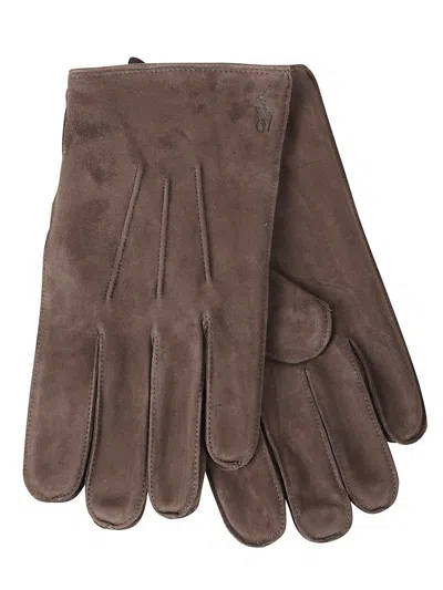 Polo Ralph Lauren Topstitch Logo-print Gloves In Brown