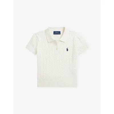 Polo Ralph Lauren Kids' Go-embroidered Cable-knit Polo In White