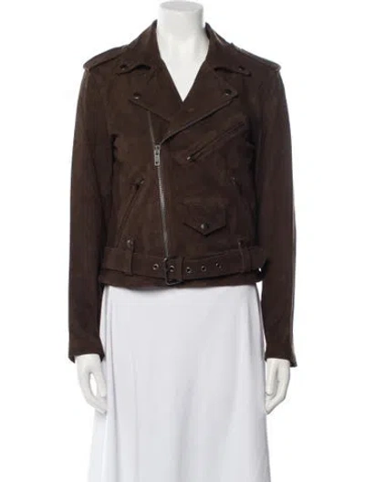 Pre-owned Polo Ralph Lauren Goat Leather Biker Jacket In Brown