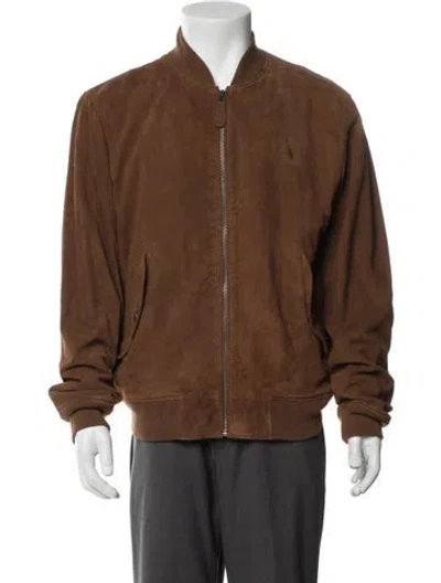 Pre-owned Polo Ralph Lauren Goat Leather Bomber Jacket In Brown