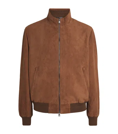 Polo Ralph Lauren Goat Suede Bomber Jacket In Brown