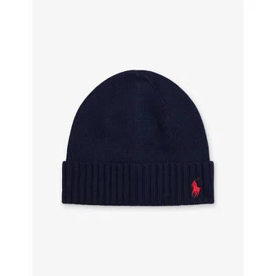 Polo Ralph Lauren Kids' Go-embroidered Wool Hat Rl Navy In Blue