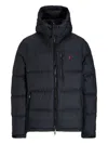 Polo Ralph Lauren Blue Down Jacket With Fixed Hood And Embroidered Pony Logo On Chest In Tech Fabric Man In Blue