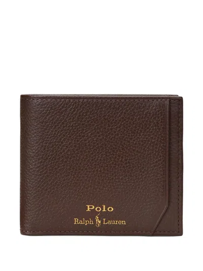 Polo Ralph Lauren Grain-textured Bi-fold Wallet In Brown