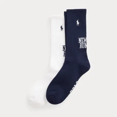 Polo Ralph Lauren Graphic Cotton-blend Crew Sock 2-pack In Navy/ White